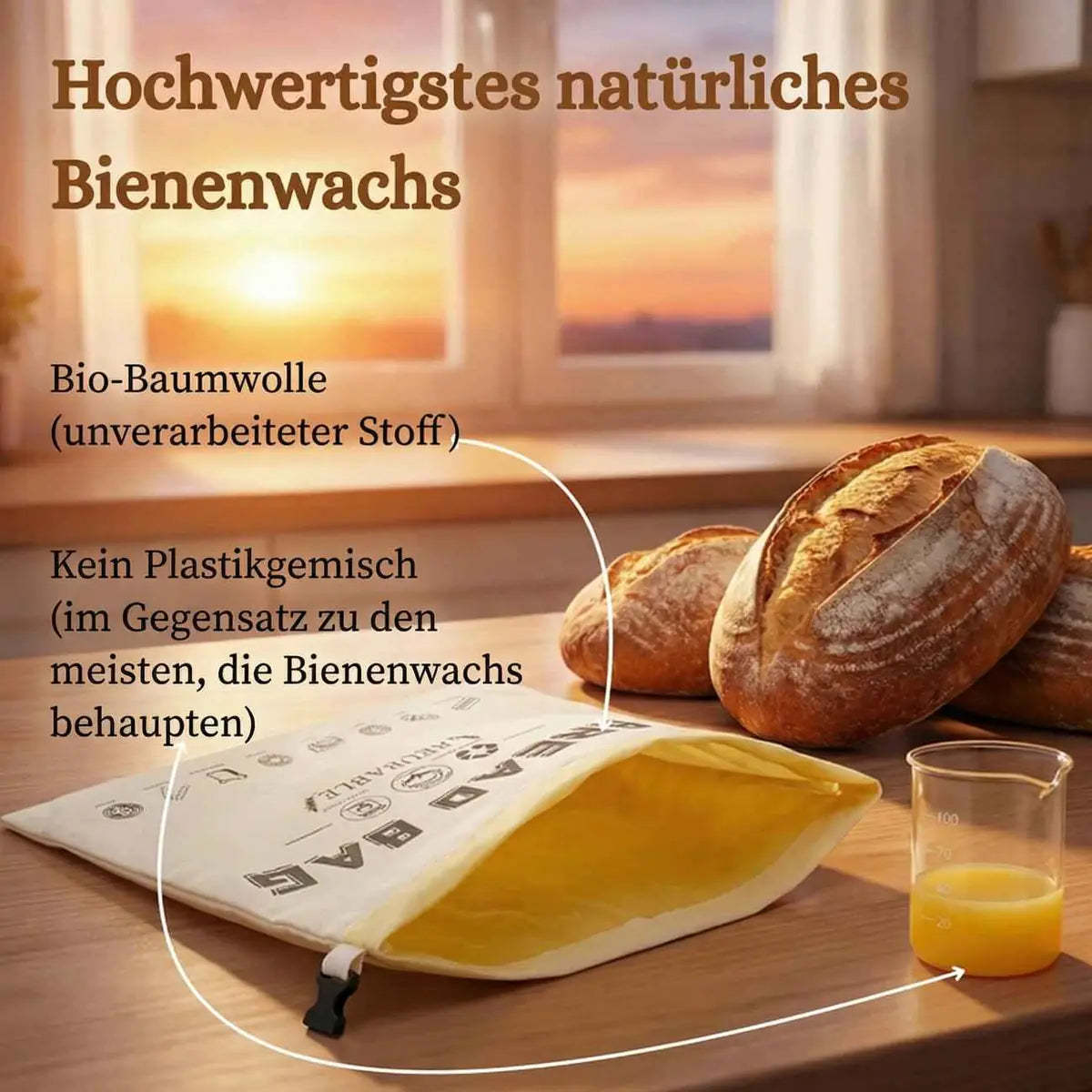 Brotbeutel aus Baumwolle und Bienenwachs