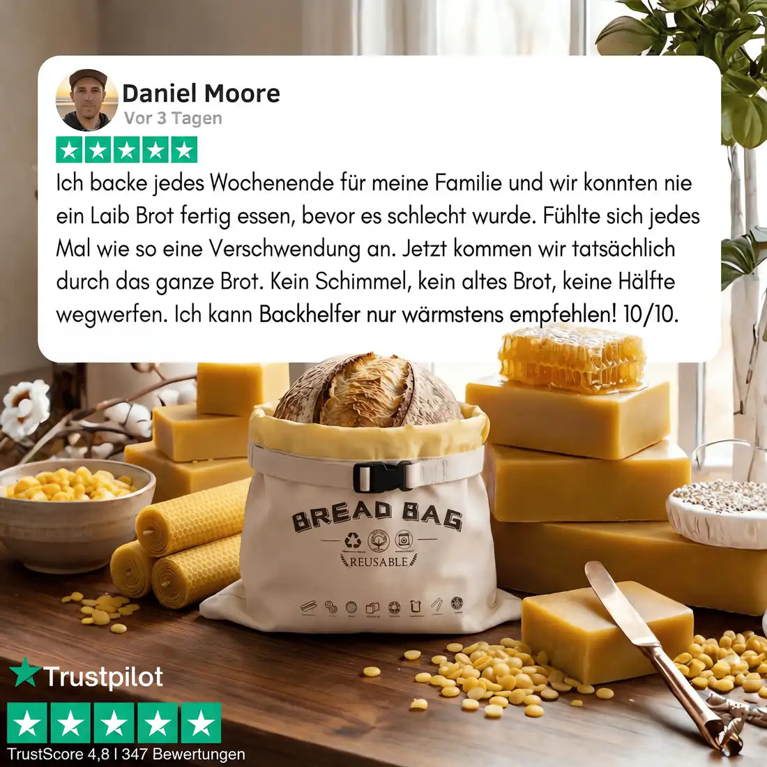 Brotbeutel aus Baumwolle und Bienenwachs